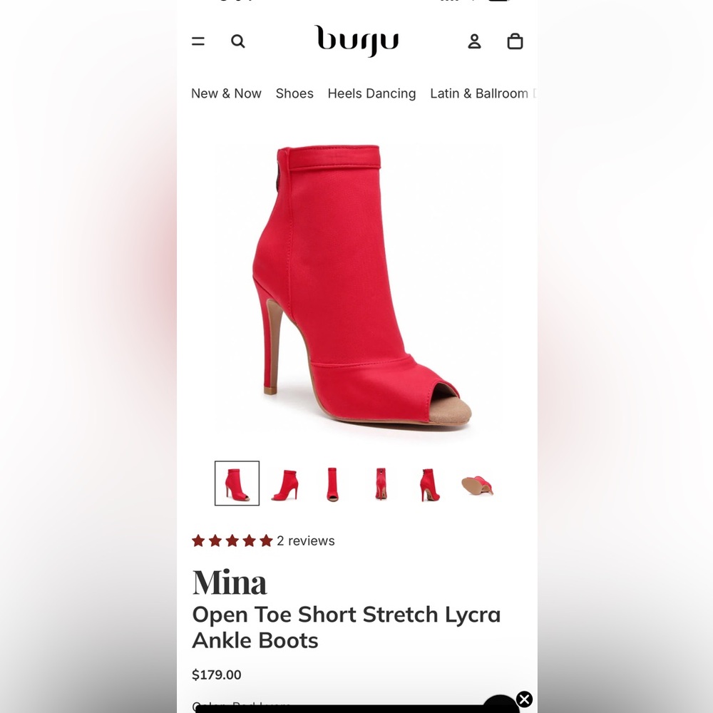 Burju Mina Open Toe Stretch Lycra Ankle Boots for Dancers, Street soles in Red